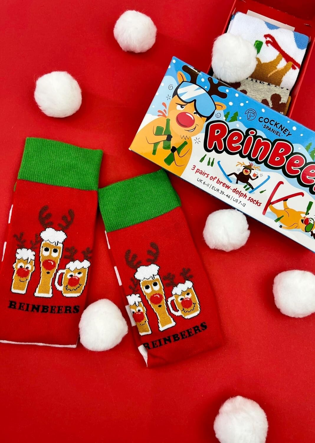 Cockney Spaniel Mens Novelty Christmas Funny Socks ReinBeers 3 Pairs Dad Gifts