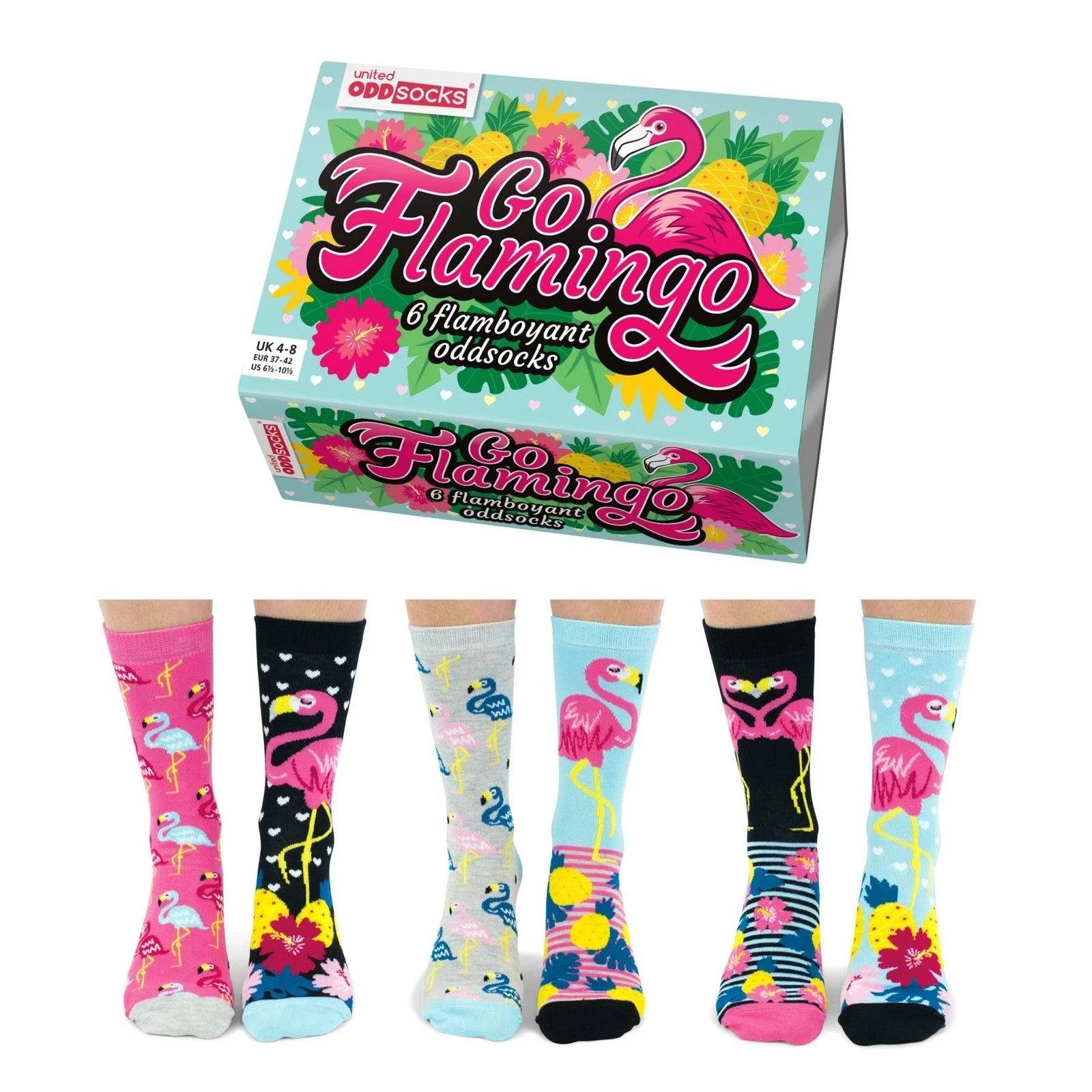 Womans Socks Novelty United Oddsocks Go Flamingo 6 Socks Floral  UK 4 - 8