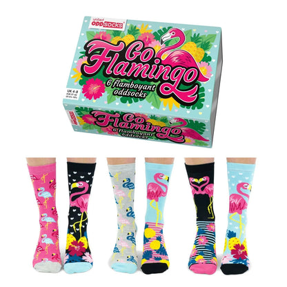Womans Socks Novelty United Oddsocks Go Flamingo 6 Socks Floral  UK 4 - 8