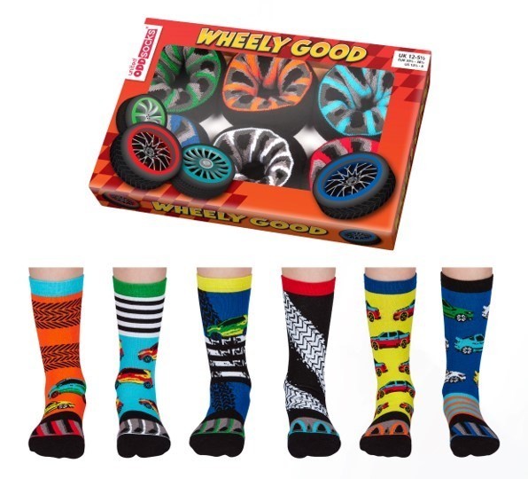 United Oddsocks Wheely Good Box of 6 Boys Odd Socks Car Designs - UK Size 12-5.5