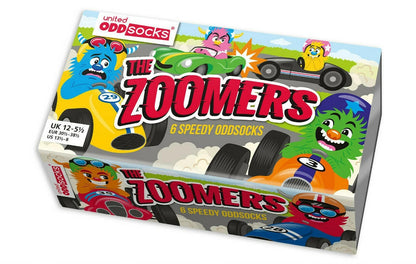UNITED ODDSOCKS BOYS ZOOMERS ODD SOCKS RACING SOCKS BOYS SIZE 12 - 6 GIFT BOX