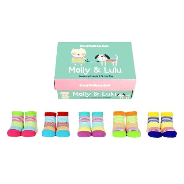 Cucamelon Molly and Lulu - 5 Cotton Pairs of Socks for Newborns (UK 0-12 months)