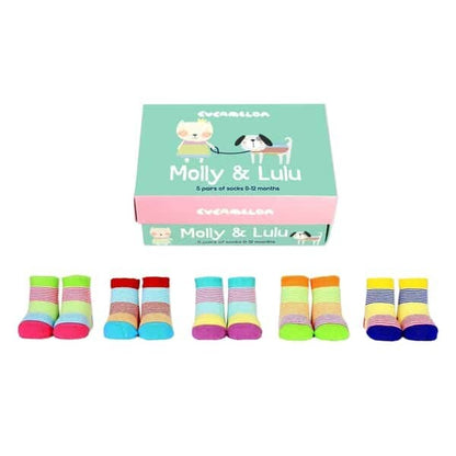 Cucamelon Molly and Lulu - 5 Cotton Pairs of Socks for Newborns (UK 0-12 months)