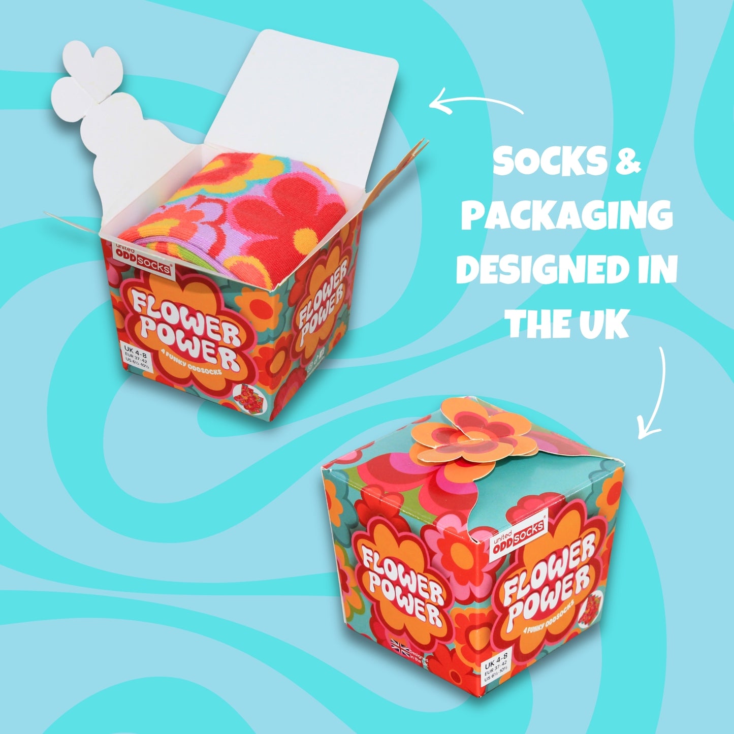 United Oddsocks Flower Power Gift Box, 4 Funky Floral Odd Socks for Women