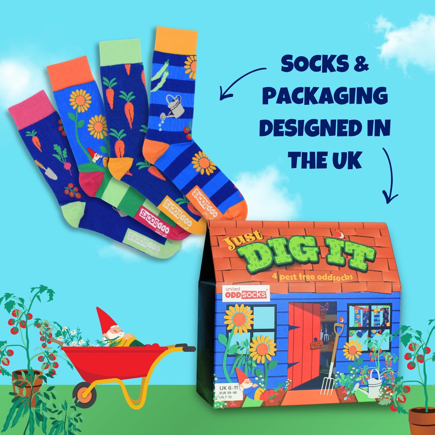 United Oddsocks JUST DIG IT - Men's Socks - Gift Box - UK Sizes 6 - 11