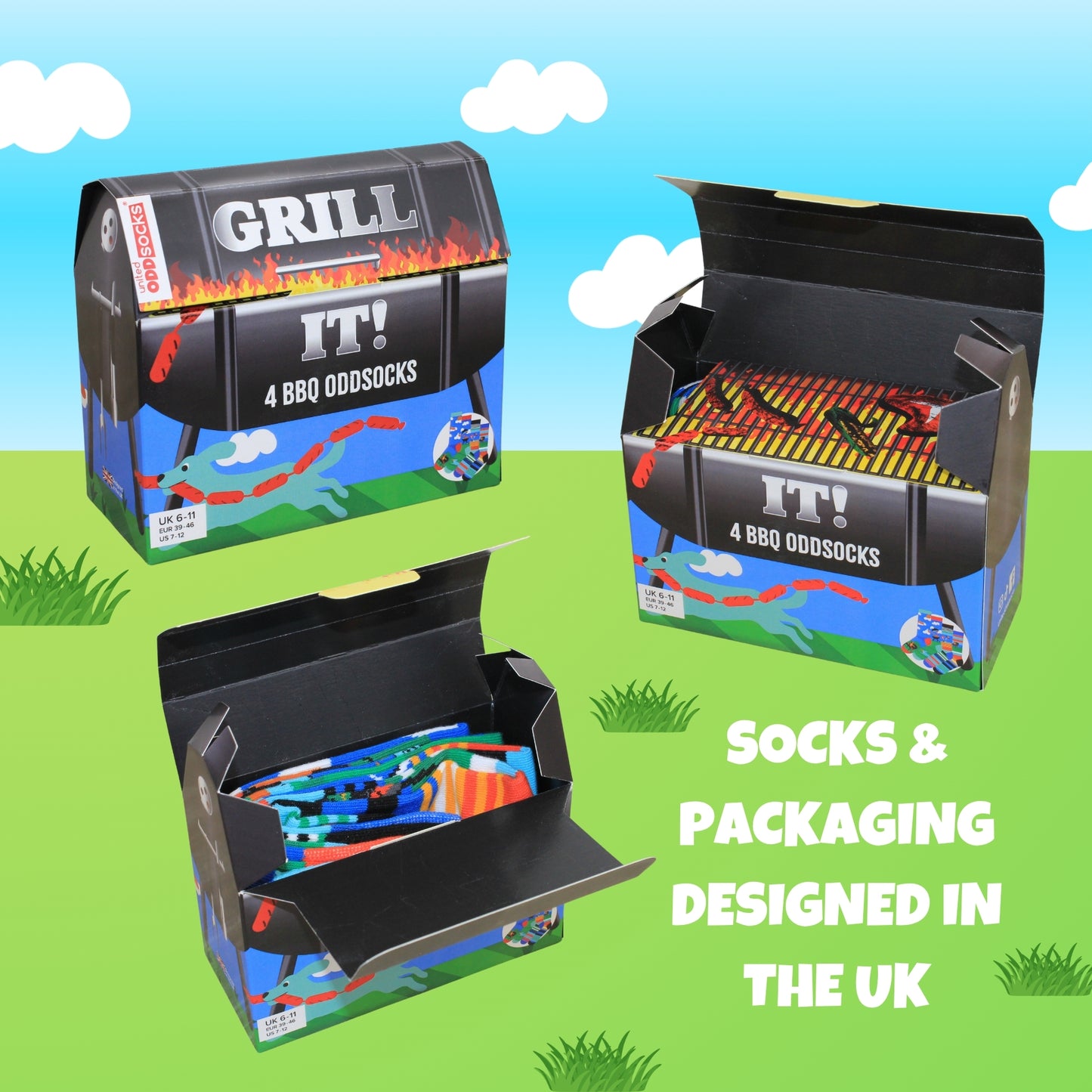 United Oddsocks GRILL IT - Men's Socks - Gift Box - UK Sizes 6 - 11
