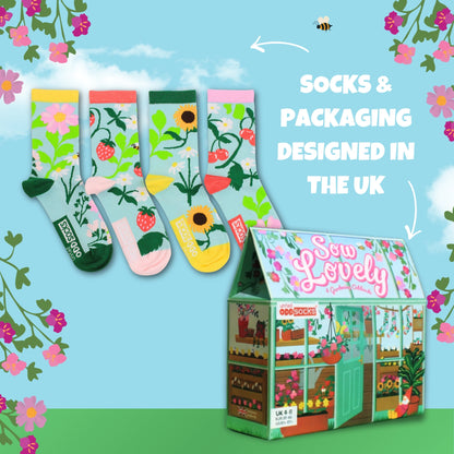 United Oddsocks Sow Lovely Garden Themed Ladies Socks - Size 4-8
