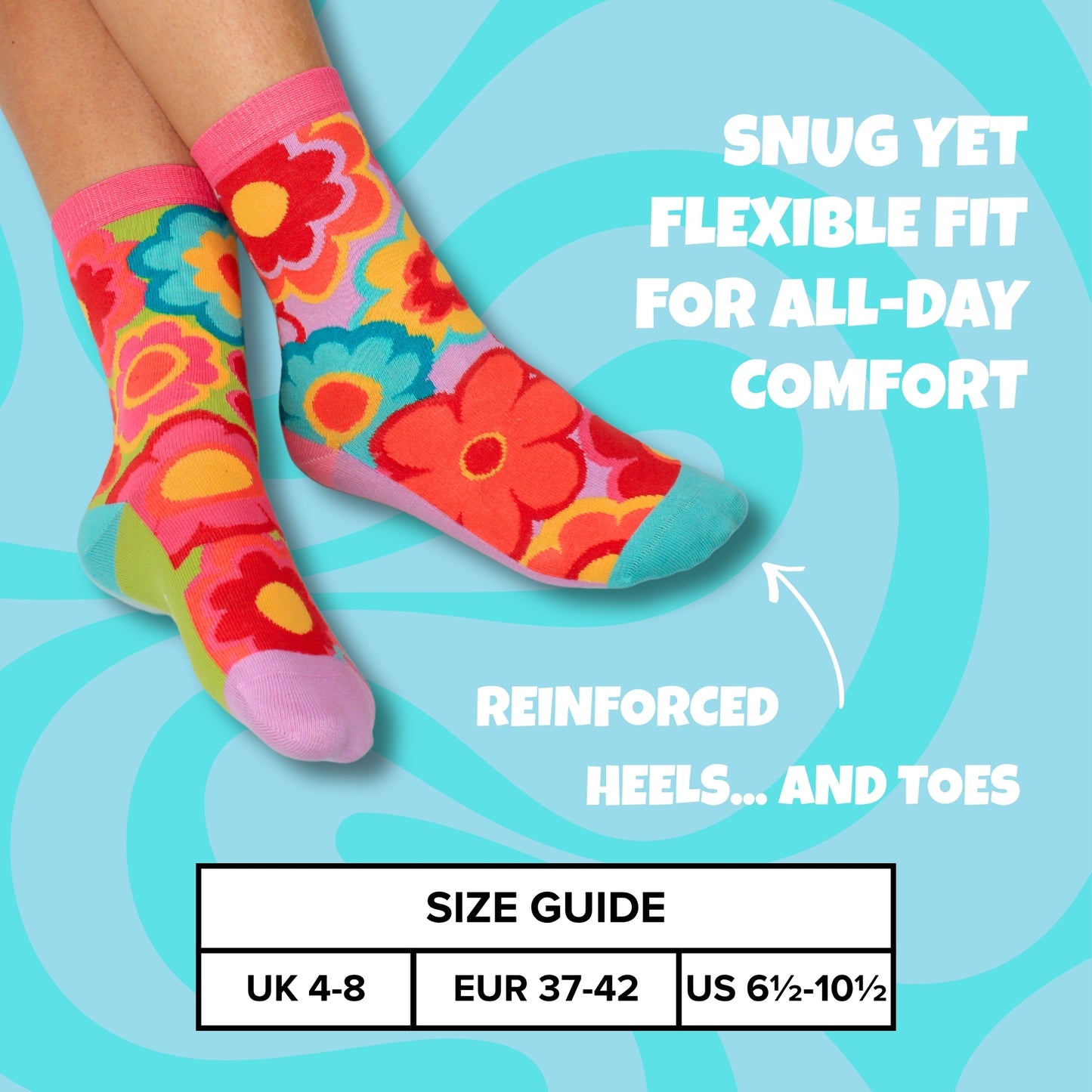 United Oddsocks Flower Power Gift Box, 4 Funky Floral Odd Socks for Women