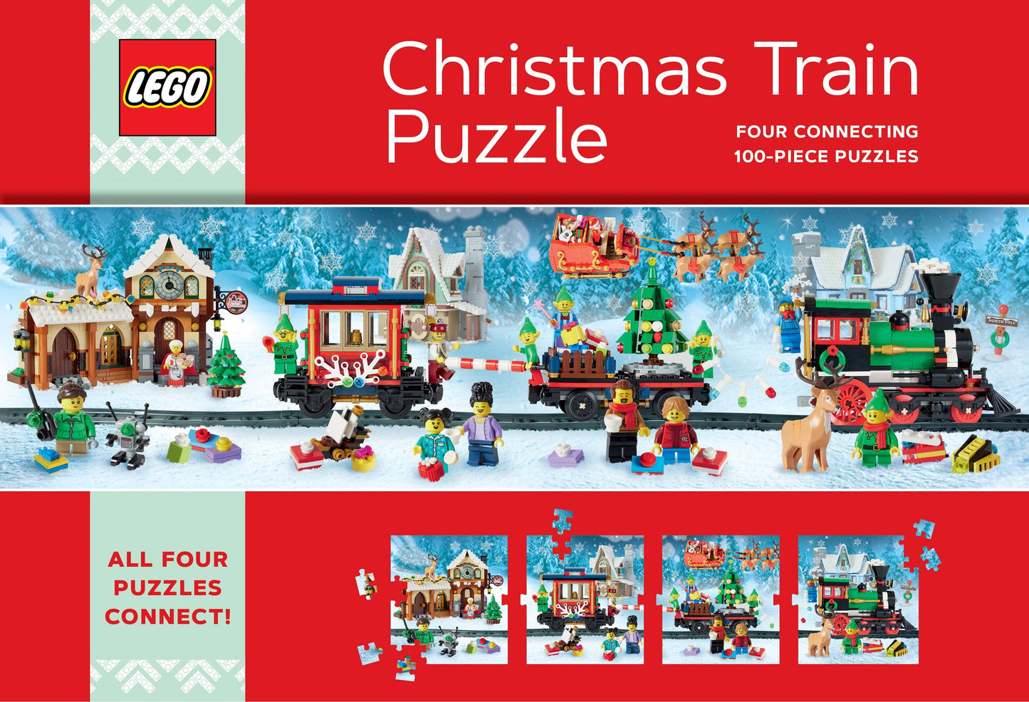 LEGO Christmas Train Puzzle - Four Connecting 100-Piece Puzzles (Jigsaw Products)