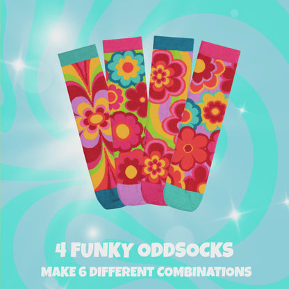 United Oddsocks Flower Power Gift Box, 4 Funky Floral Odd Socks for Women