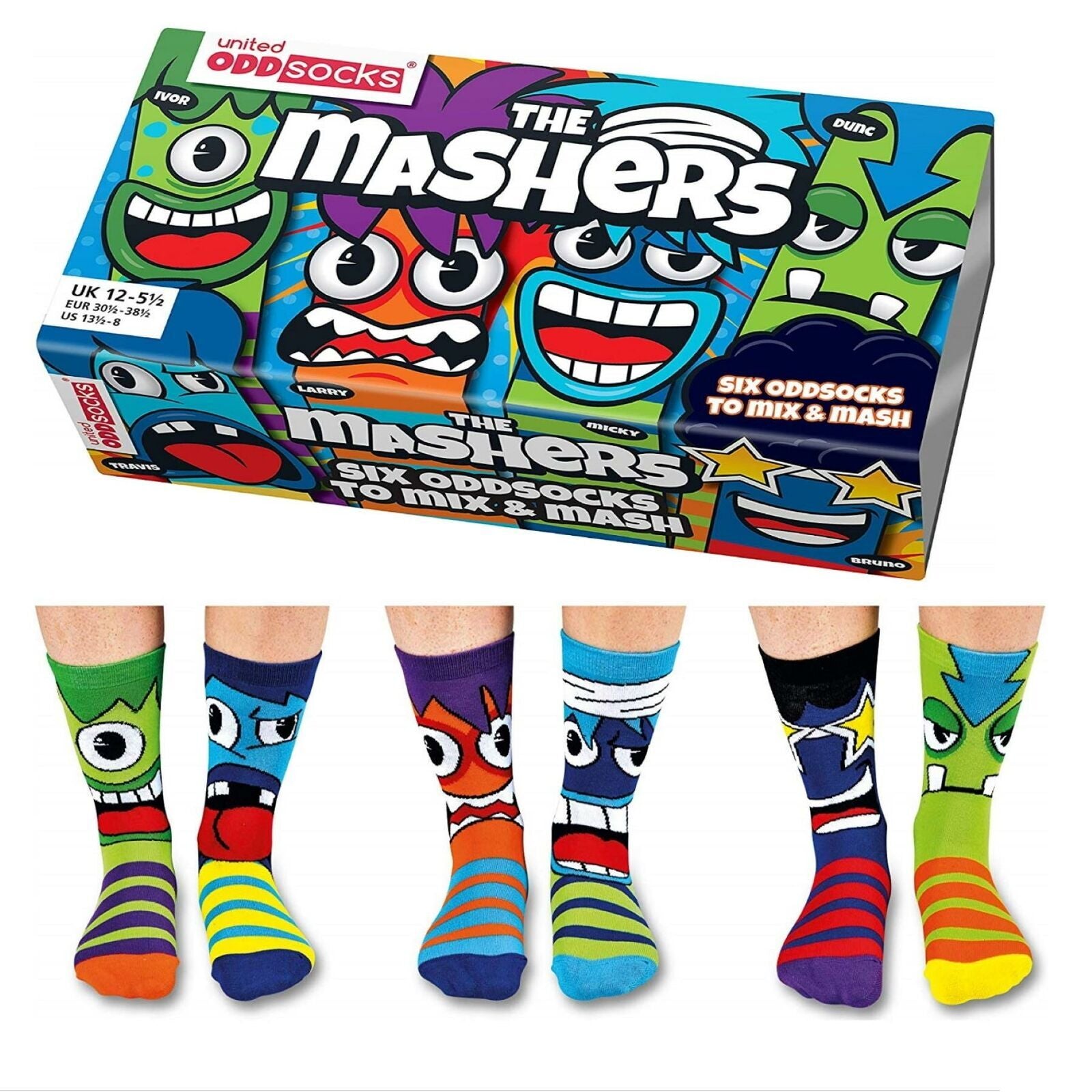 United Oddsocks The Mashers Six Monster Faced Odd Socks - Pack of 6